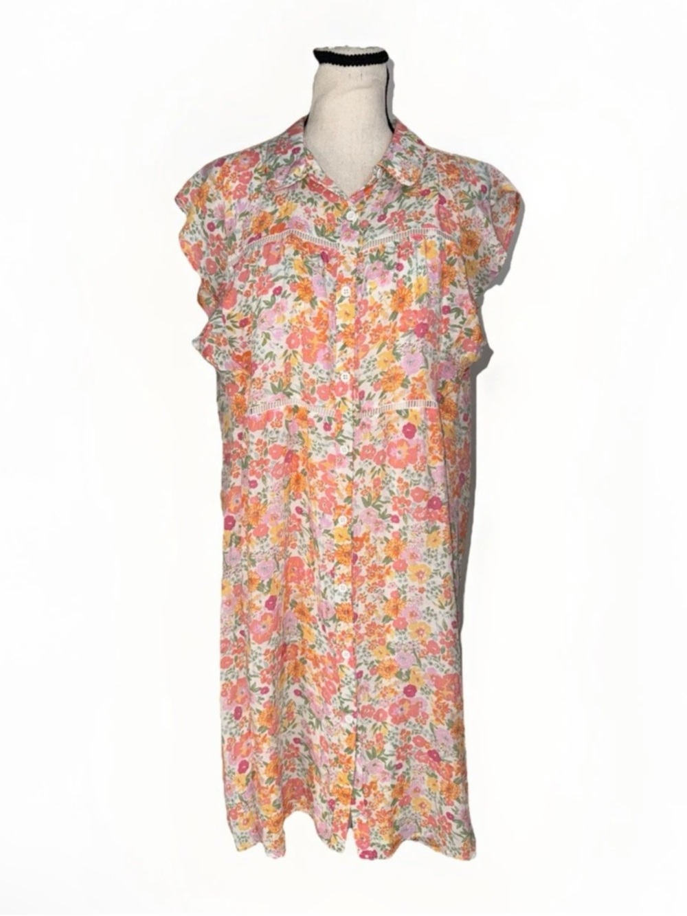 Marissa Olivia Floral Dress Size L Button Front Cottagecore Boho w/ Slip